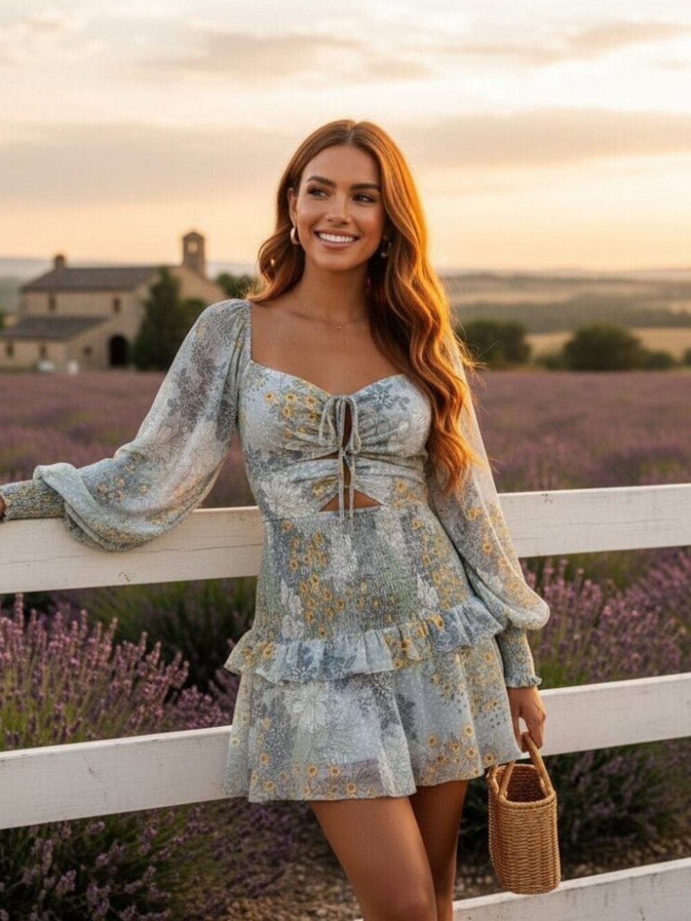 ASTR MARIETTA FLORAL CINCHED BUST CUTOUT MINI DRESS Seen On TV